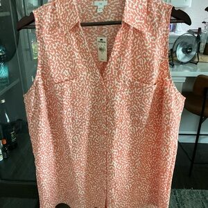 Express Orange Boxy Buttoned Blouse with Notched Collar